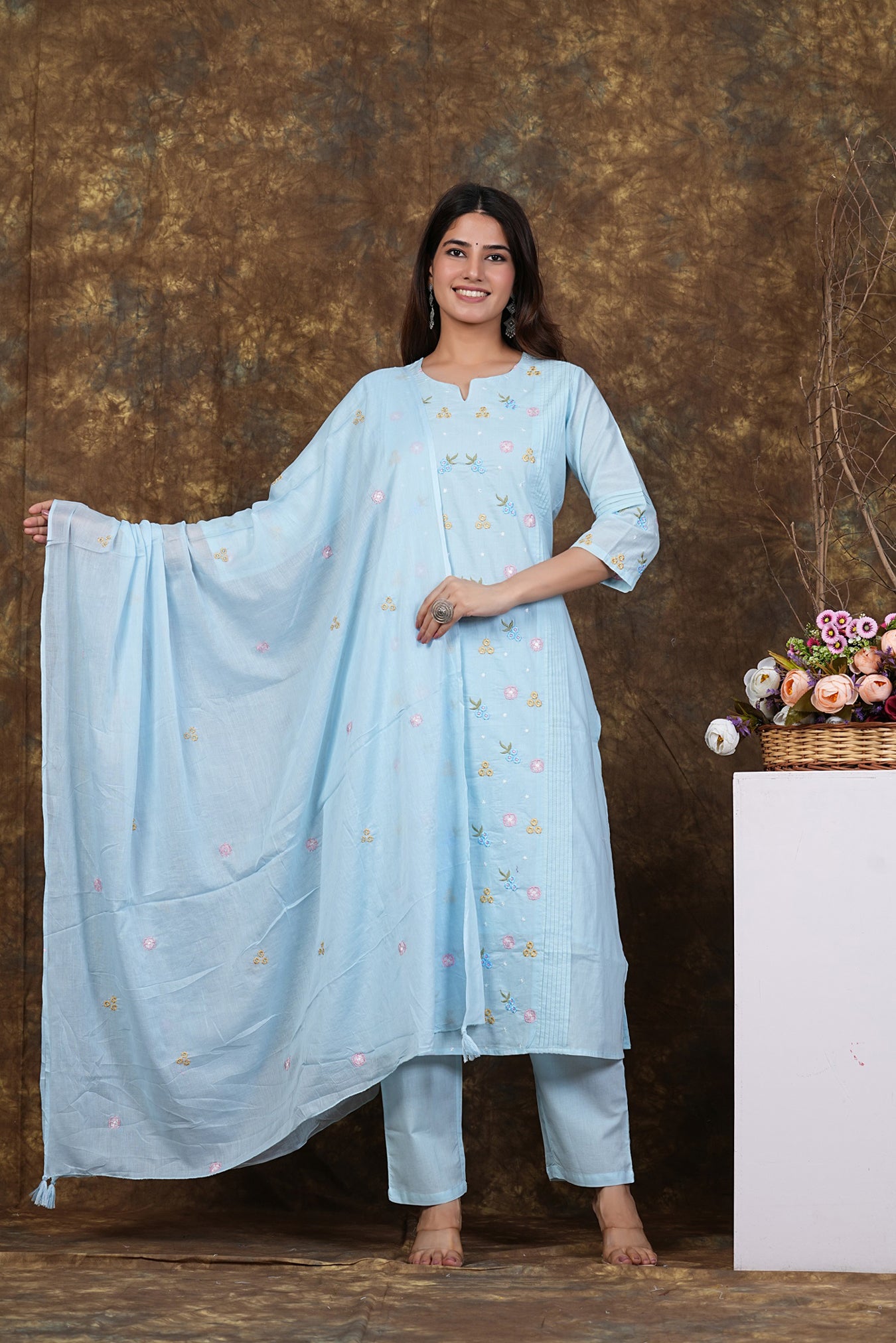 Cotton Embroidered Kurta Set