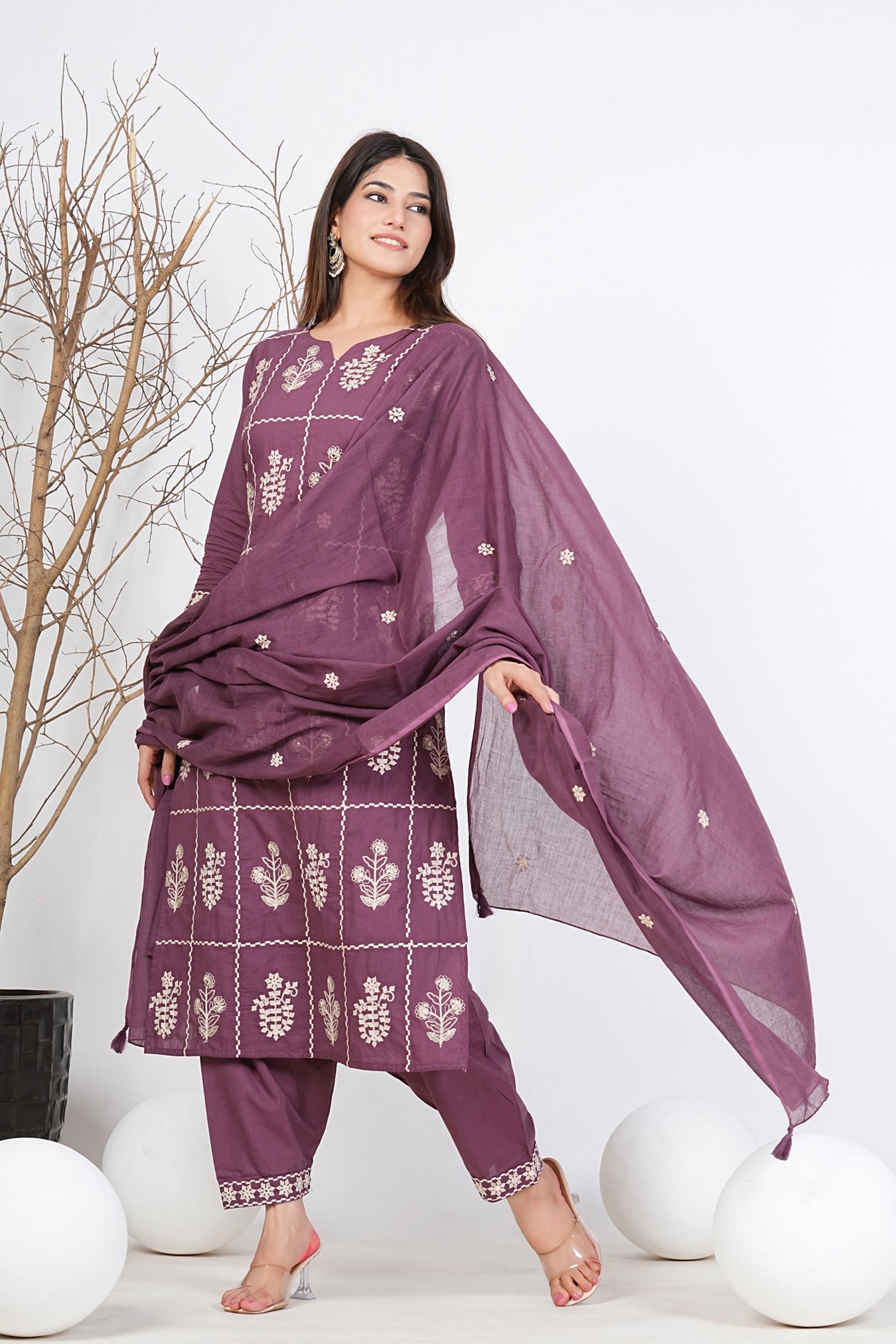 Cotton Embroidered Kurta Set