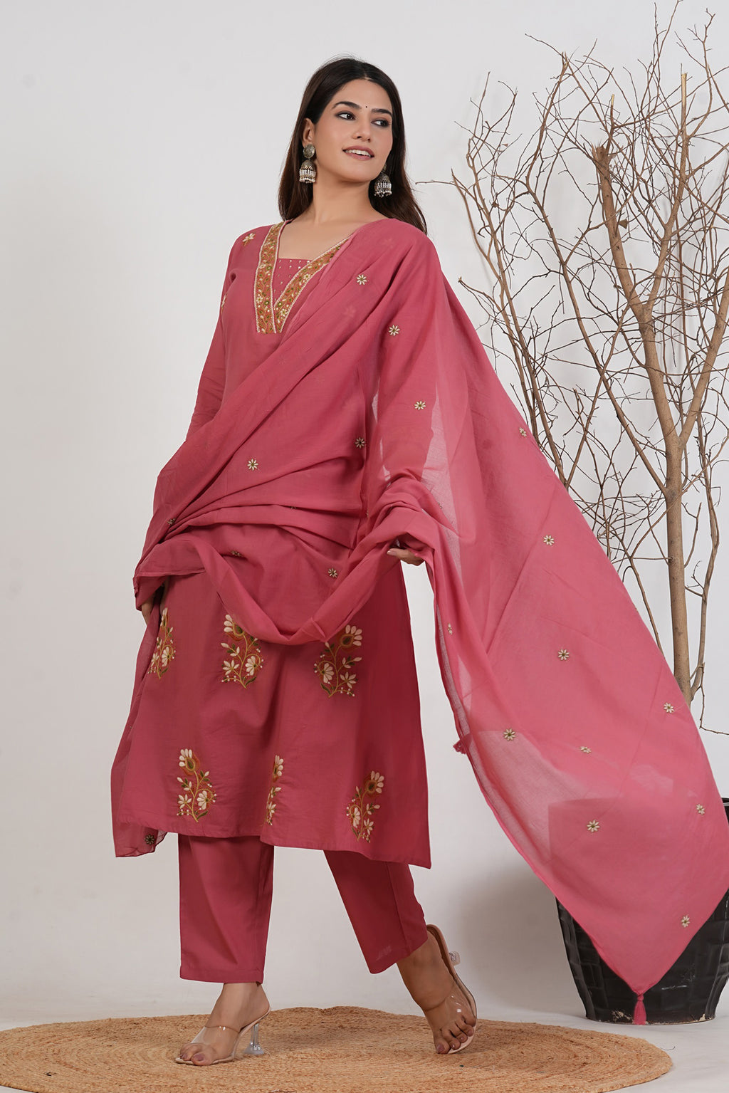 Cotton Embroidered Kurta Set